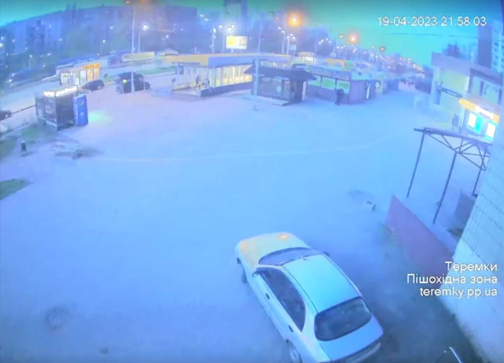 CCTV fottage shows a bright flashing light in Kyiv, Ukraine, April 20, 2023. REUTERS