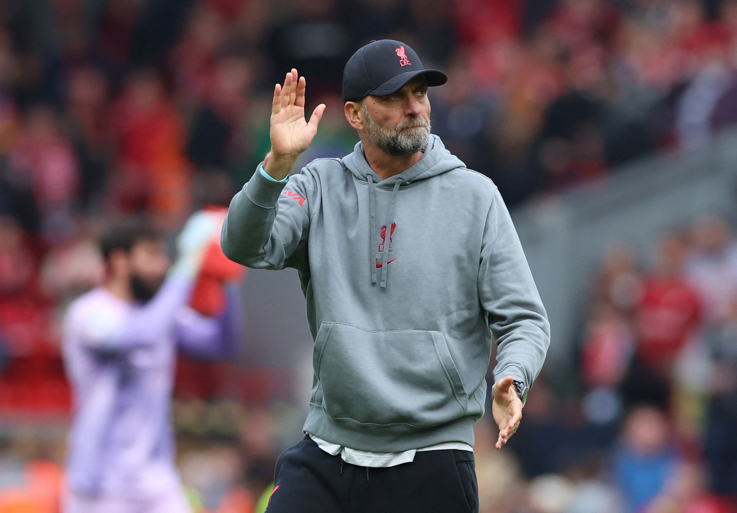 Liverpool manager Juergen Klopp waves to fans after the match REUTERS/Phil Noble