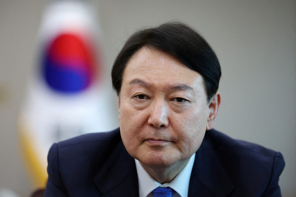 FILE PHOTO: South Korean President Yoon Suk Yeol attends an interview with Reuters at the Presidential Office in Seoul, South Korea, April 18, 2023. REUTERS/Kim Hong-Ji/File Photo/File Photo