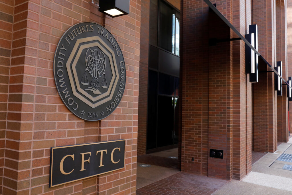 Signage is seen outside of the US Commodity Futures Trading Commission (CFTC) in Washington, D.C., U.S. REUTERS/Andrew Kelly