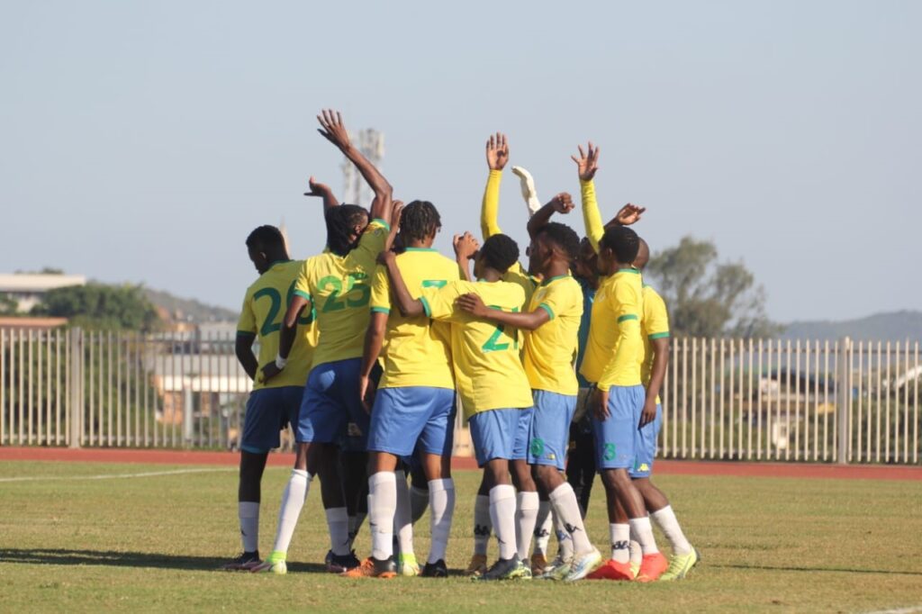 Denver Sundowns players celebrating a goal.