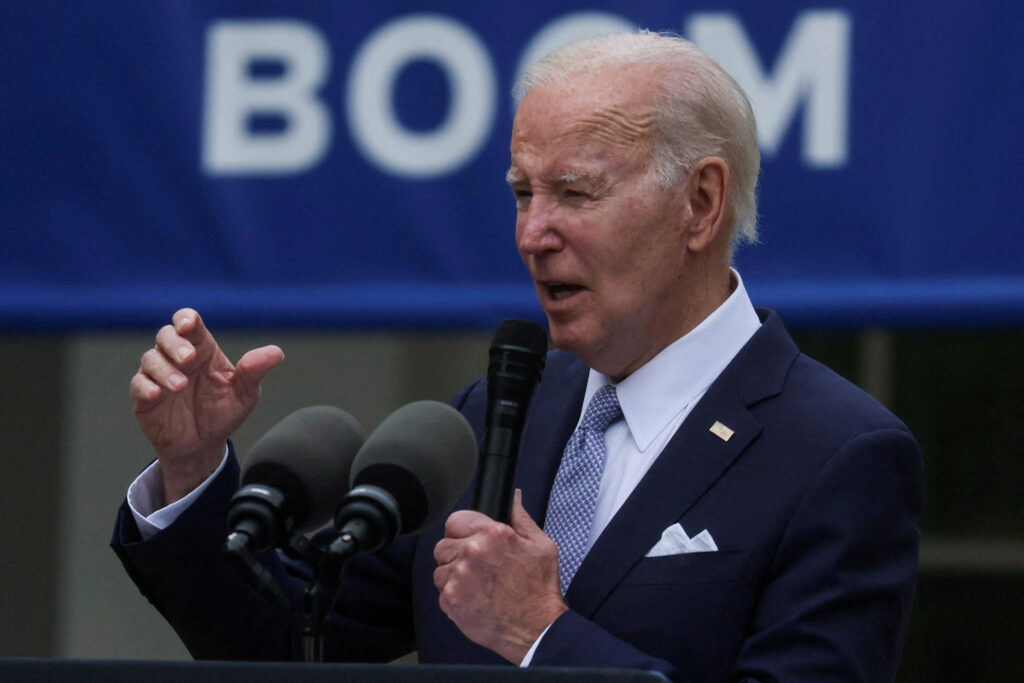 U.S. President Joe Biden delivers remarks marking National Small Business Week during an event in the Rose Garden of the White House in Washington, U.S. REUTERS/Leah Millis/File Photo