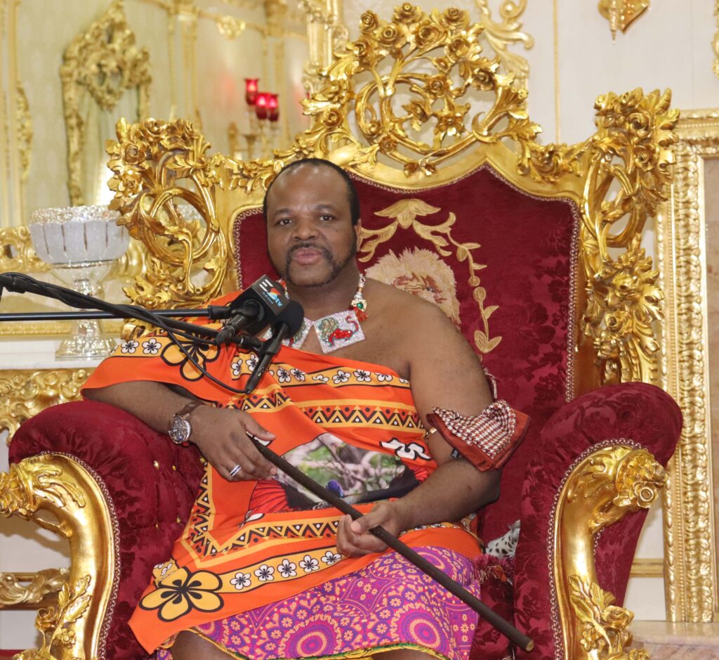 His Majesty King Mswati III addressing the media upon his return from the UK.