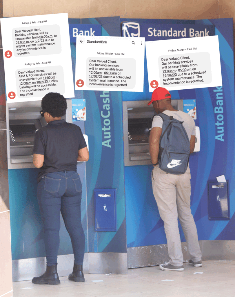 Customers withdrawing money from Standard Bank ATMs.