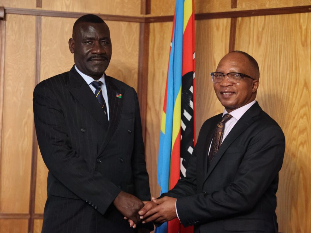 Prime Minister Cleopas Dlamini with SARPCCO Chairperson Luitenant General Joseph Shimweelao Shikongo