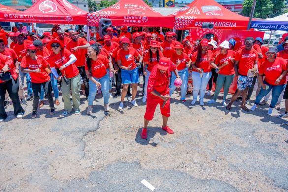 Eswatini Mobile staff led by Msandi Kababa showcasing their signature dance moves